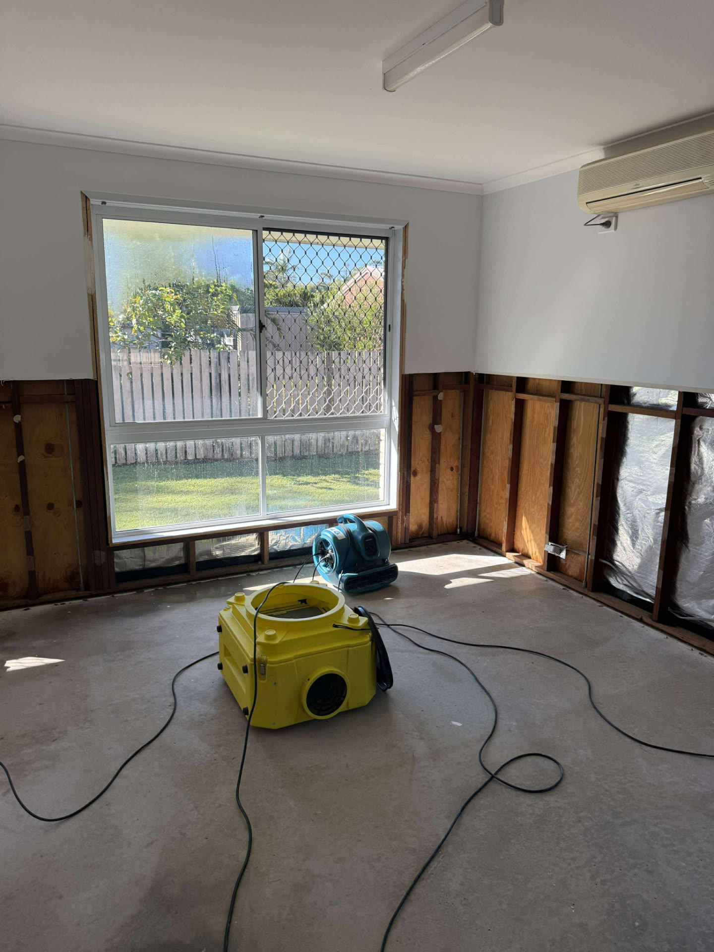 Bedroom drying set-up — mould remediation and strip-out Sunshine Coast for homeowners, insurance builders and insurers