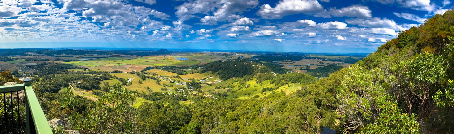 View across the Sunshine Coast hinterland and coastal plain from Mount Ninderry