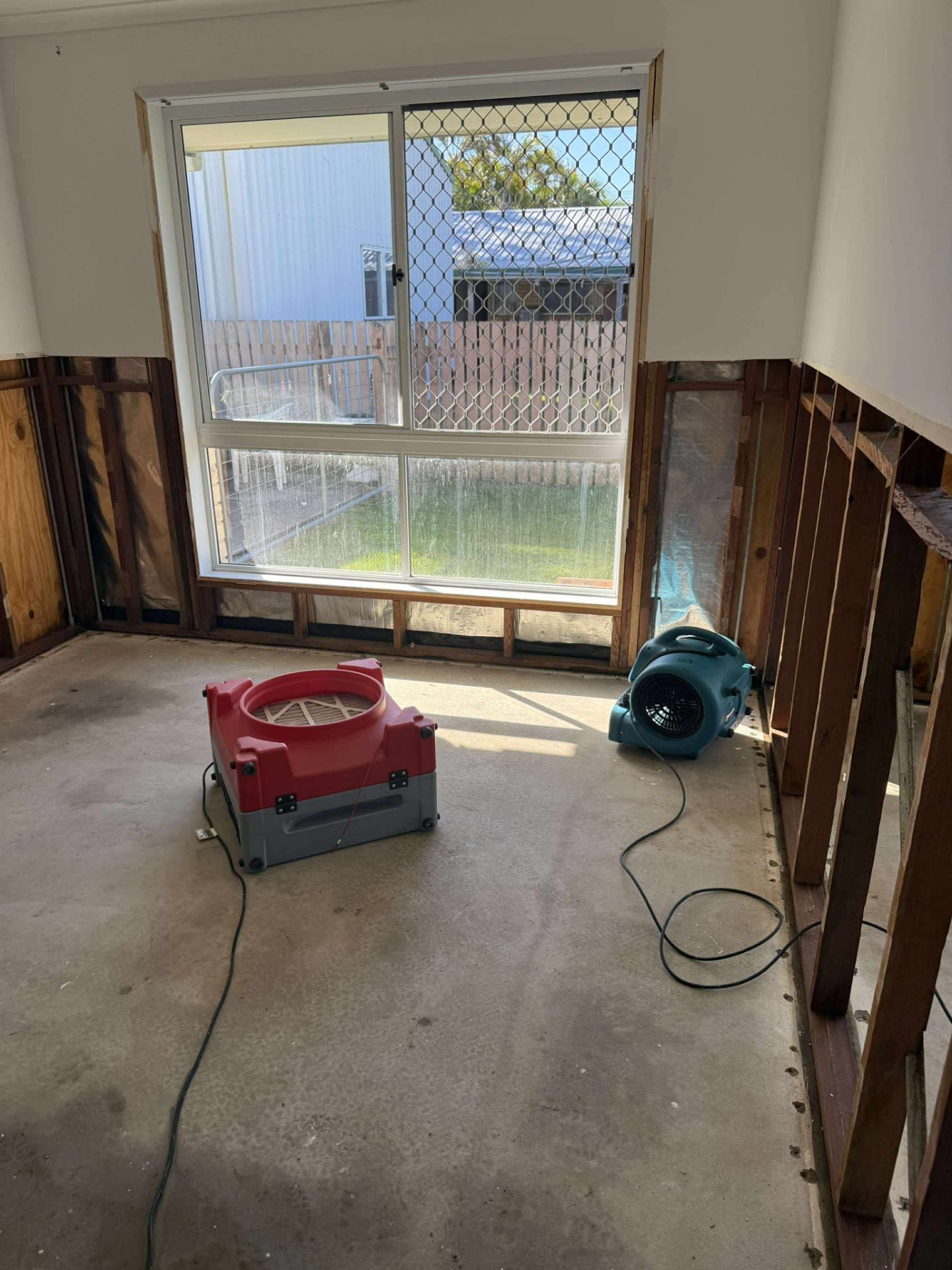 Drying after flood strip-out — mould remediation and strip-out Gold Coast for homeowners, insurance builders and insurers