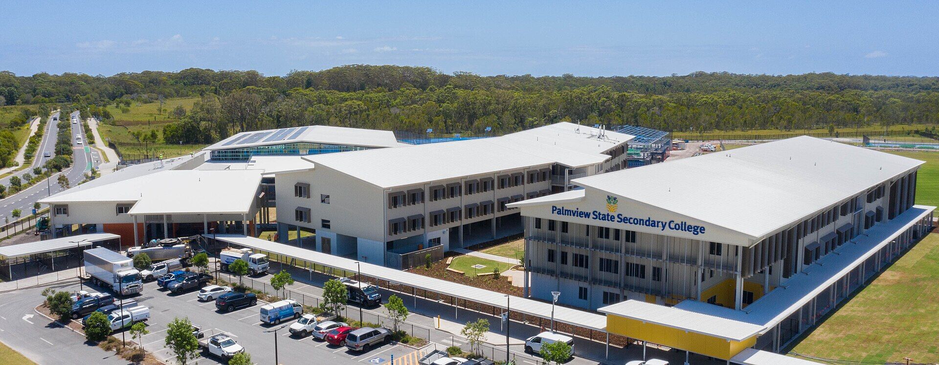 Aerial view of new buildings and streets in Palmview
