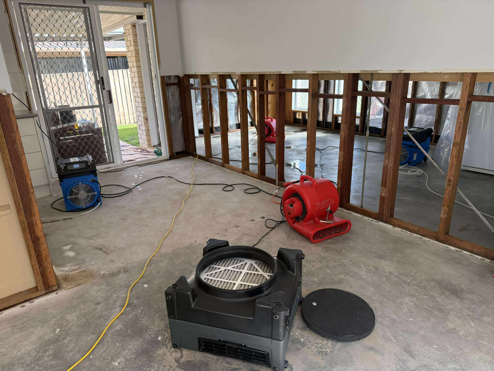 Multi-unit drying set-up — mould remediation and strip-out Brisbane for homeowners, insurance builders and insurers
